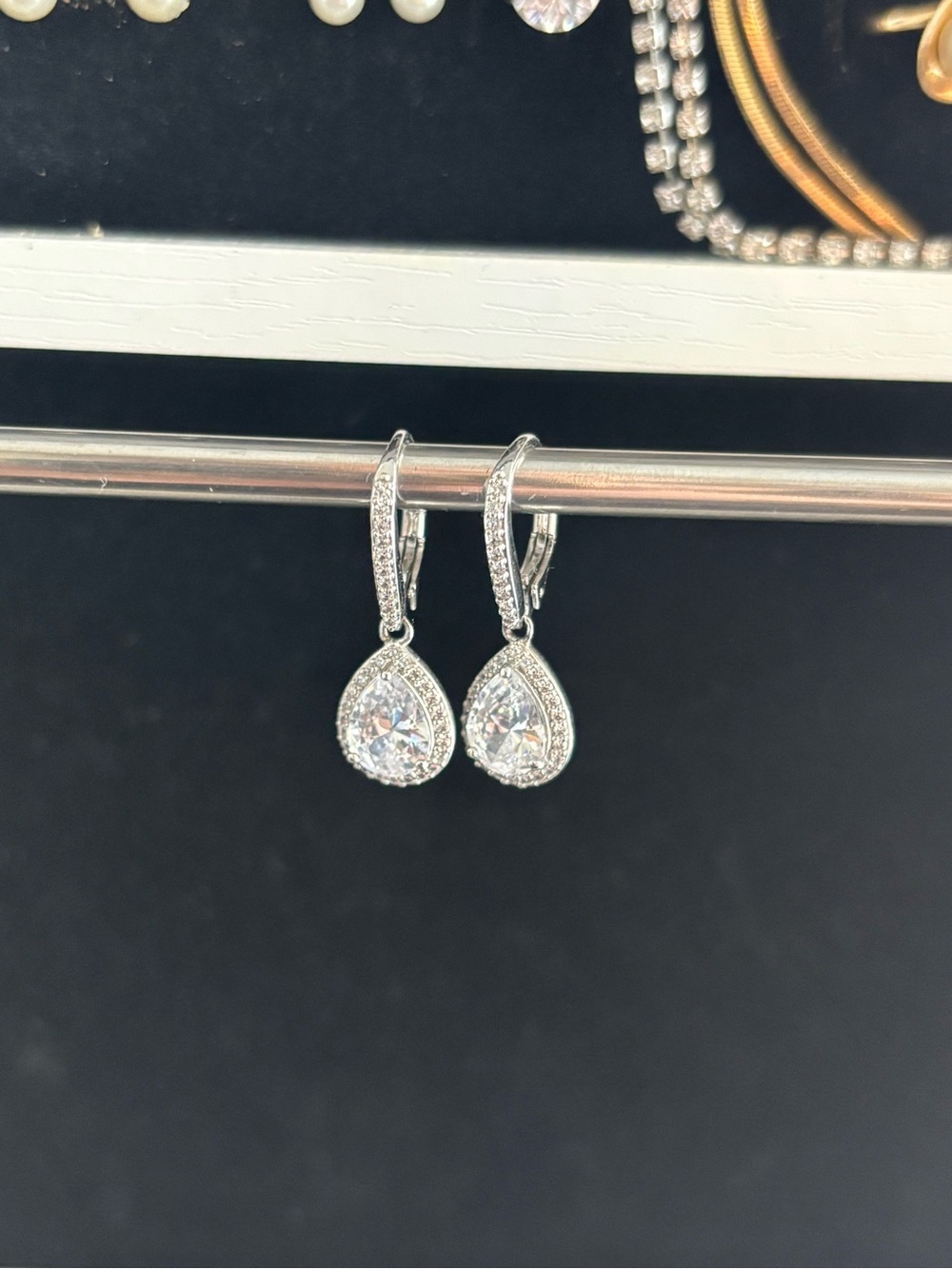 Silver Teardrop Cubic Zirconia Drop Earrings - Brand